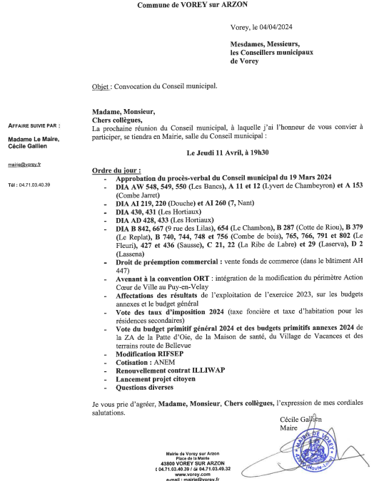 Prochain Conseil municipal – 11/4/2024 – 19h30